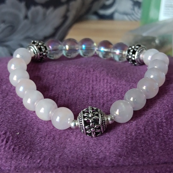 Angel Aura Quartz & Rose Quartz High Quality Beaded Stretch Bracelet - Picture 3 of 4